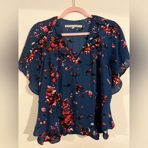 RACHEL Rachel Roy Navy and Pink Floral Blouse